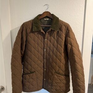 Barbour Quilted Jacket in Brown with Green Trim Brindle